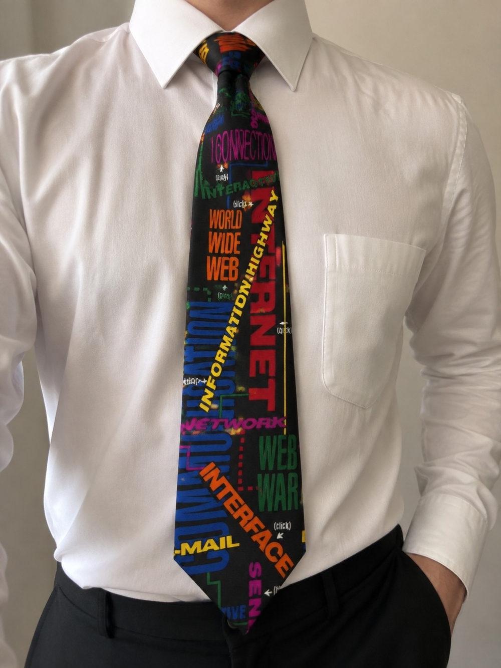 Vintage 1997 Ralph Marlin Internet Language World Wide Web 100% Silk Tie USA